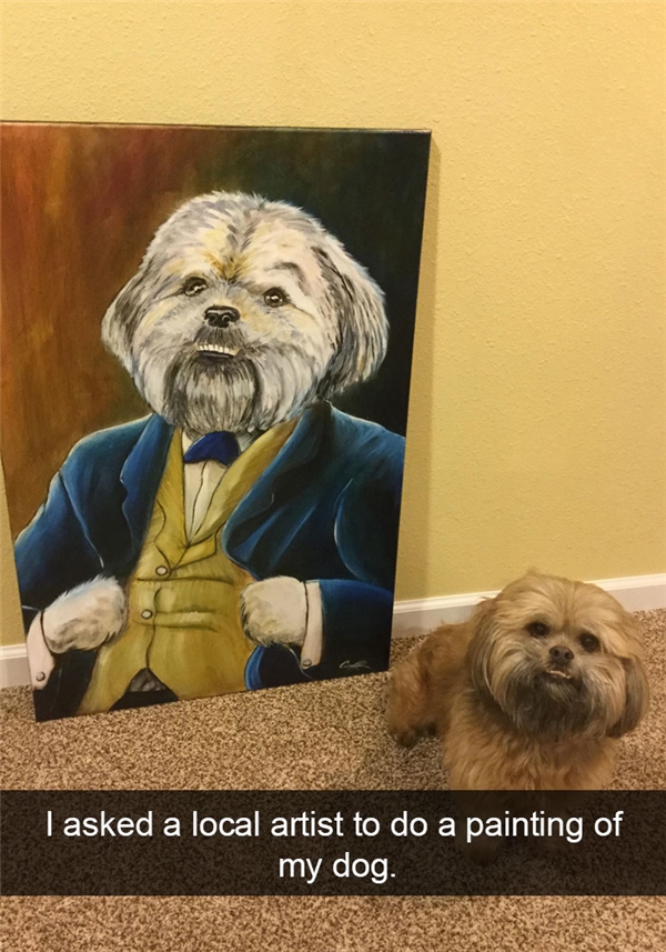 
Khi bạn yêu chó đến nỗi, bạn phải mời một họa sỹ đến nhà và phác họa nó, để treo trên tường nhà.