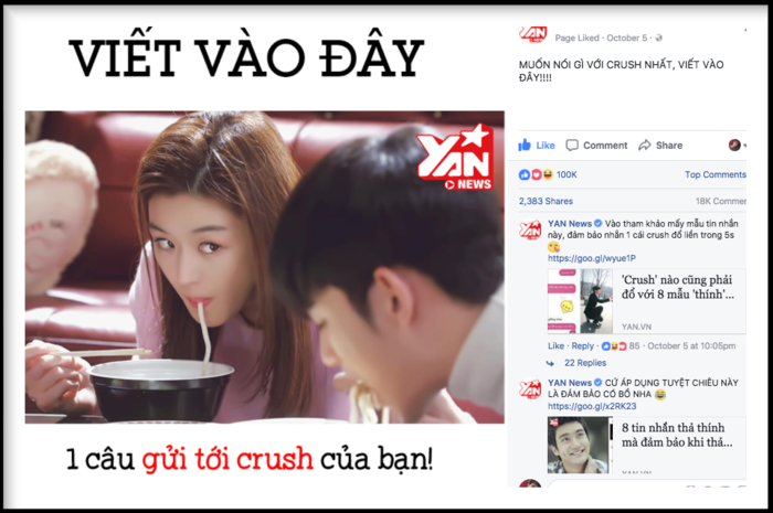 
Tình yêu chôn giấu, nên bất cứ bài viết nào của YAN về chủ đề Crush cũng thu hút kha khá bình luận từ cộng đồng mạng. 
