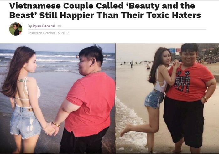 
Bài viết với tiêu đề "Cặp đôi Việt với ngoại hình tương phản như "người đẹp và quái thú" vẫn siêu hạnh phúc trước những lời bàn tán xấu xí"