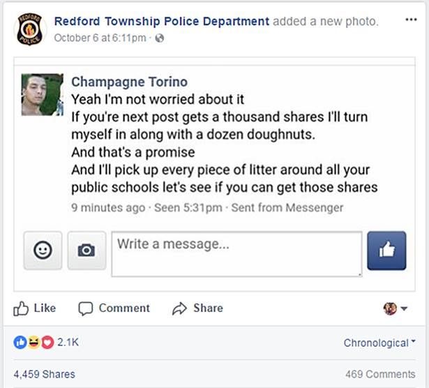 Kẻ bị truy nã tuyên bố tự nộp mình nếu facebook cảnh sát đủ 1000 chia sẻ, và giữ đúng lời hứa!