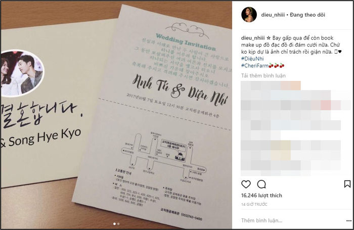 
Diễn viên Diệu Nhi cũng đăng tải thiệp mời cưới từ Song Joong Ki và Song Hye Kyo. - Tin sao Viet - Tin tuc sao Viet - Scandal sao Viet - Tin tuc cua Sao - Tin cua Sao
