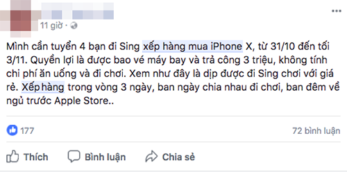 Đăng tin tuyển người chờ mua thay iPhone X.