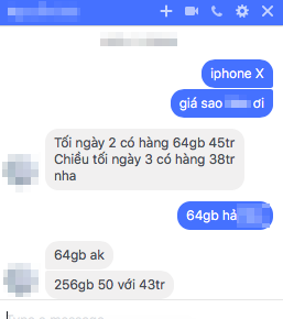 
Báo giá iPhone X từ một nhà phân phối xách tay tại Việt Nam.