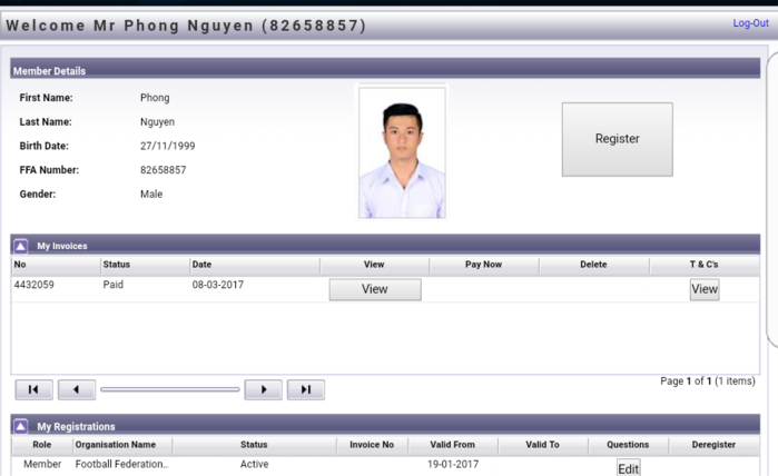 
Mã cầu thủ đăng ký với LĐBĐ Australia của Thiên Phong.