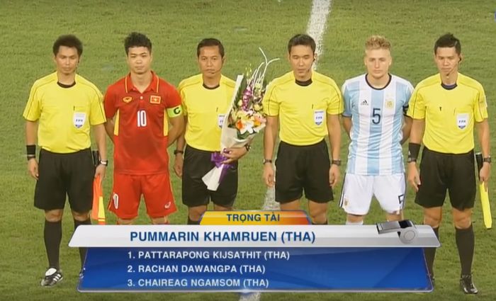 
Trọng tài Khamruen cũng từng bắt chính trận giao hữu U22 Việt Nam và U20 Argentina.