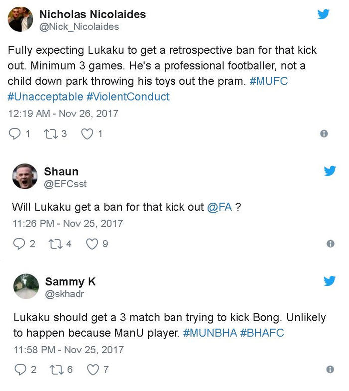 
Các bình luận từ các cư dân mạng về tình huống chơi xấu của Lukaku.