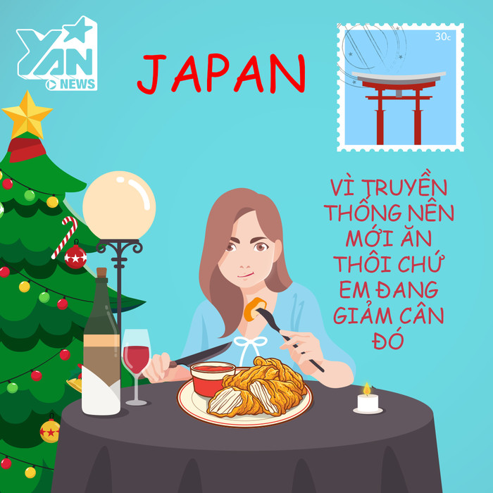 
Người Nhật mừng Giáng sinh gần giống như ngày lễ Tình nhân và nơi phổ biến nhất cho những đôi đang hẹn hò là ở cửa hàng gà rán. Vì vậy, giới trẻ Nhật Bản lại hay đi ăn gà rán vào Giáng sinh.