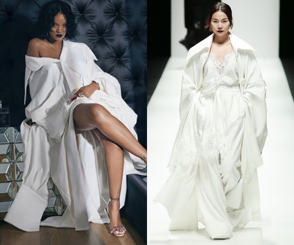 
Thiết kế váy trắng oversize của NTK Công Trí được Rihanna diện để chụp hình quảng bá cho một nhãn hàng nước ngoài.