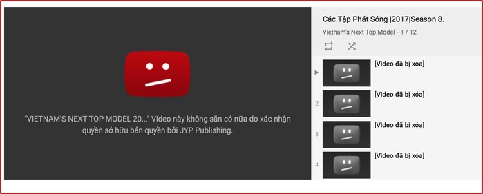 
Theo đó trang YouTube, các video này đã bị dính bản quyền và buộc phải gỡ xuống.