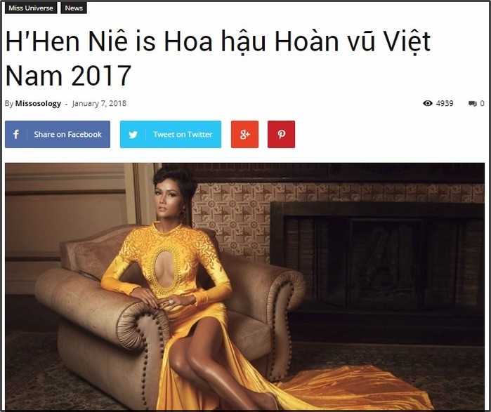 Tân Hoa hậu Hoàn vũ Việt Nam H'Hen Niê xuất hiện trên chuyên trang sắc đẹp lớn nhất thế giới