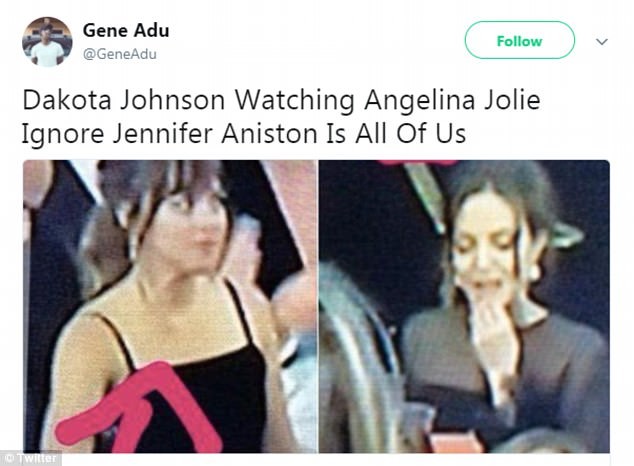 
"Dakota Johnson nhìn cảnh Angelina Jolie ngó lơ Jennifer Aniston chính là thái độ hóng hớt của tất cả chúng ta."