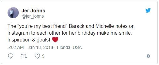 
"Cụm từ 'bạn thân' mà Barack và Michelle dùng để gọi lẫn nhau nhân dịp sinh nhật của bà ấy làm tôi phải nở nụ cười. Đây đúng là hình mẫu vợ chồng lý tưởng mà!"