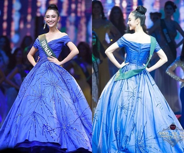 
Trong đêm Chung kết Miss Earth 2017, Hà Thu đã diện chiếc đầm được lấy cảm hứng từ sự phát sáng của san hô dưới đáy biển.