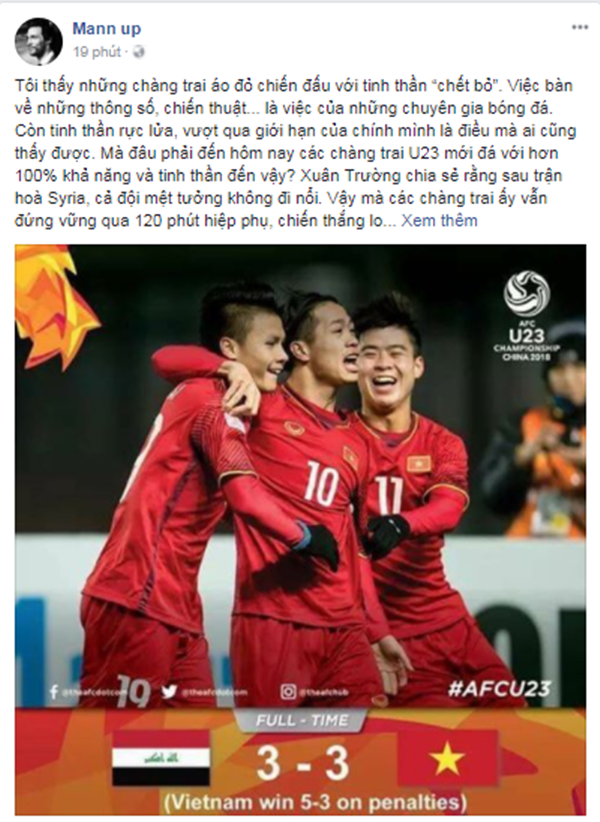 
Trang Mann up gọi tinh thần của U23 Việt Nam là tinh thần "đá chết bỏ" trước U23 Iraq.