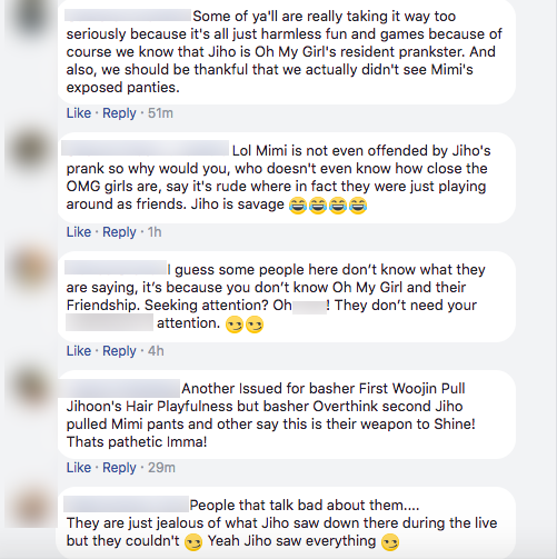 
Những bình luận ném đá về hành động của thành viên Oh My Girl trên mạng xã hội.