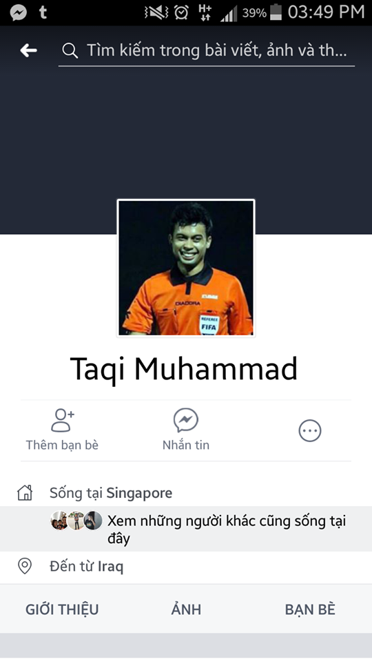 
Trang facebook giả của vị trọng tài người Singapore xuất hiện ngày càng nhiều trên mạng xã hội. Một trang cá nhân còn ghi là ông là người Iraq.