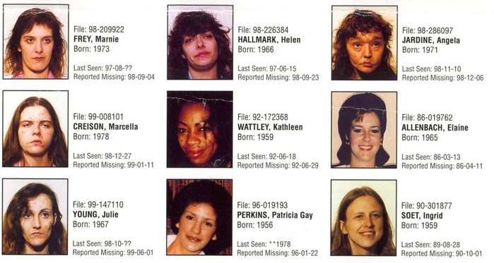 
Bức ảnh được treo tại sở cảnh sát liệt kê những cô gái bị mất tích trong khu vực Downtown Eastside 