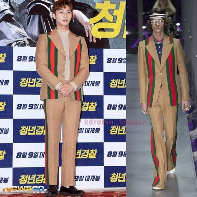 
Tiết chế phụ kiện, chỉnh sửa lại đôi chút về độ dài; bộ vest được Park Seo Joon bận lên người nam tính, lịch lãm hơn nhiều so với phiên bản gốc đầy "thướt tha".  