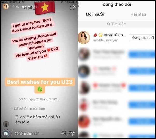 
Bùi Tiến Dũng từng gây chú ý khi bất ngờ ấn theo dõi và nhắn tin cho Minh Tú trên trang cá nhân Instagram. - Tin sao Viet - Tin tuc sao Viet - Scandal sao Viet - Tin tuc cua Sao - Tin cua Sao