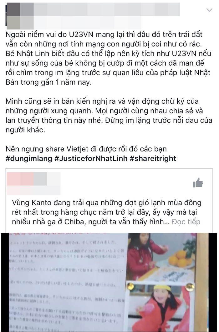 
Hàng loạt các status của cộng đồng mạng đều đang chia sẻ và kêu gọi giúp đỡ bé Nhật Linh 