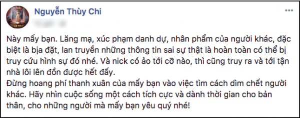 
Dòng trạng thái dằn mặt anti-fan của Chi Pu được đăng tải tối ngày 5/2. - Tin sao Viet - Tin tuc sao Viet - Scandal sao Viet - Tin tuc cua Sao - Tin cua Sao