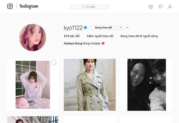  
Hiện tại chỉ có mỗi Song Hye Kyo sử dụng mạng xã hội với tích xanh chính chủ.