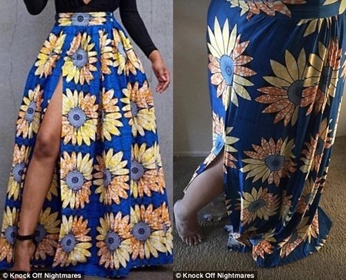 
Màu sắc thì đúng rồi, họa tiết cũng chuẩn rồi, nhưng cái quan trọng nhất là dáng váy thì chẳng có điểm gì chung!