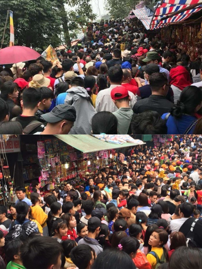
Lượng người đổ về chùa Hương quá đông vào ngày mùng 5 Tết khiến nhiều đoạn đường bị tắc nghẽn, thậm chí phải nhích từng tý một (Nguồn ảnh: Facebook Bo Bi Nam)