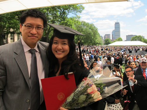 
Kiều Trang chụp ảnh cùng chồng trong ngày tốt nghiệp MIT.