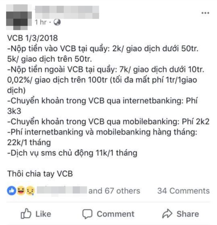 
Rất nhiều cư dân mạng bày tỏ thái độ bức xúc trước sự thay đổi này của Vietcombank (Ảnh chụp màn hình)