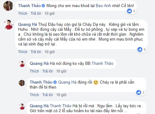 
Thanh Thảo, Quang Hà đã động viên Bảo Anh hãy giữ gìn sức khỏe.