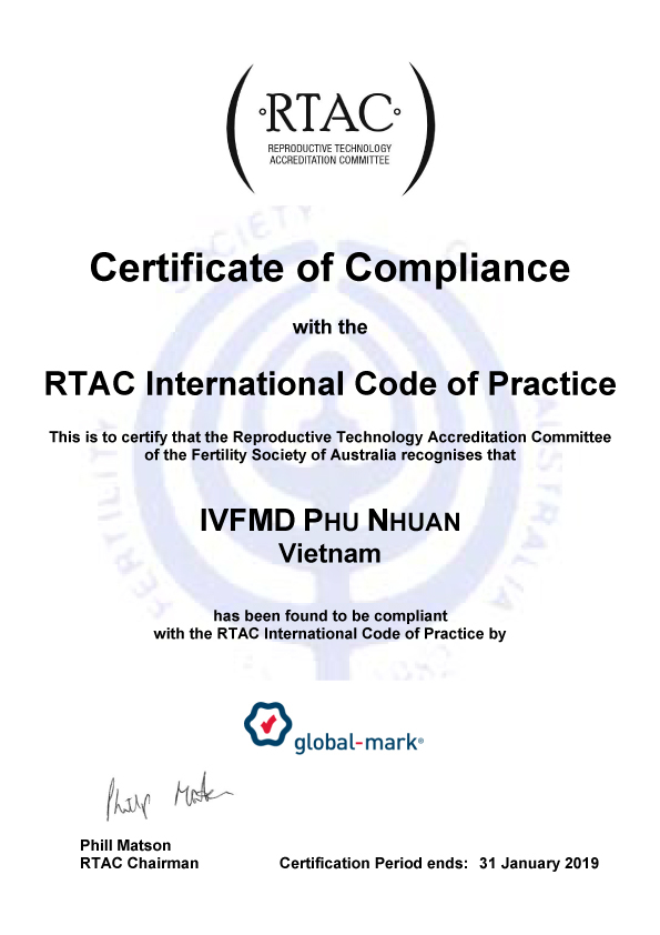 
IVFMD Phú Nhuận là 1 trong rất ít trung tâm IVF đạt chứng chỉ RTAC International trên cả nước