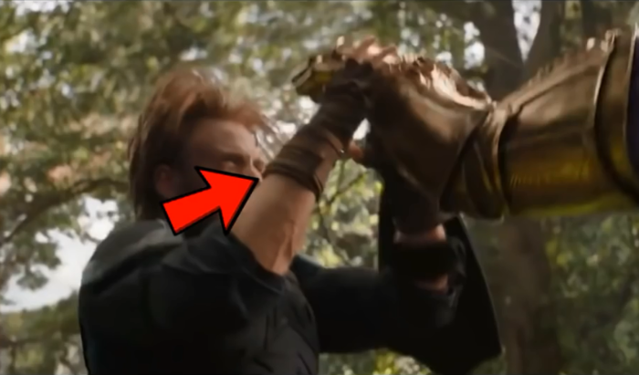 
In this scene, Captain America is not wearing a shield.