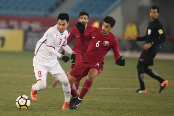 
Đức Huy trong trận đấu bán kết với U23 Qatar tại VCK U23 Châu Á 2018.