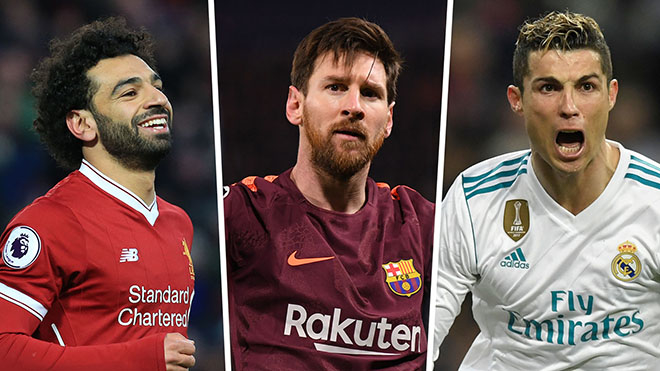 
Ronaldo - Messi - Salah là 3 ngôi sao tấn công hay nhất của Champions League 2017/18.