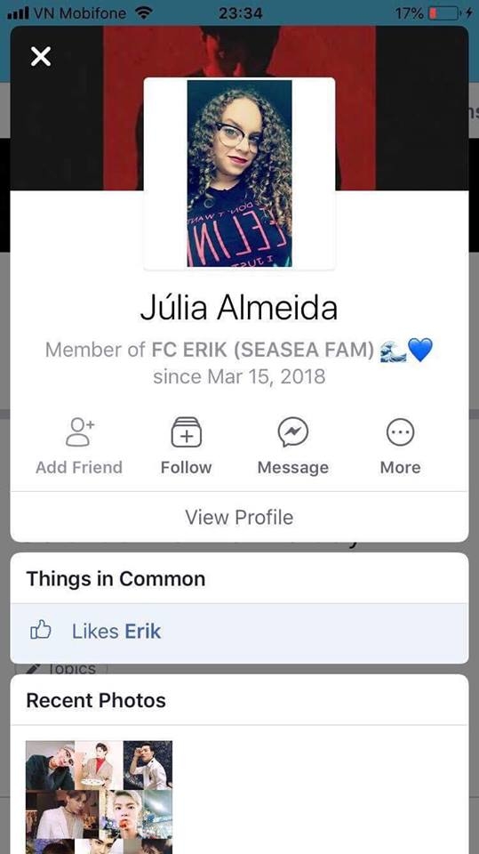 
Trang cá nhân của cô gái từ Brazil, thành viên của group FC ERIK.