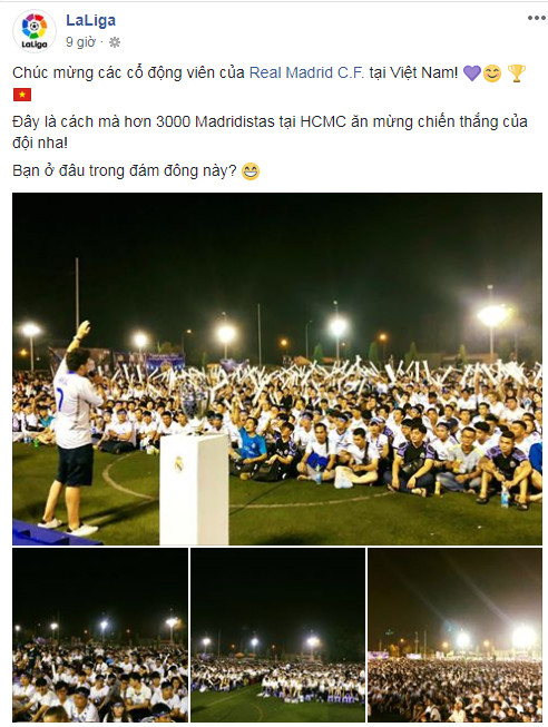 
Bài viết chúc mừng fan Real tại Việt Nam trên Facebook chính thức của La Liga.