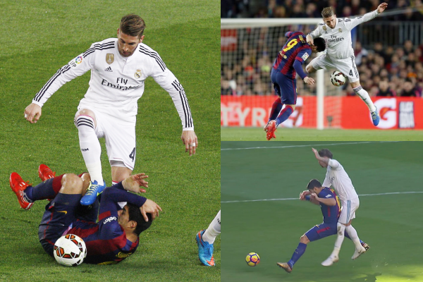 
Cùng với Messi, Suarez luôn là điểm đến của những màn triệt hạ từ Sergio Ramos.