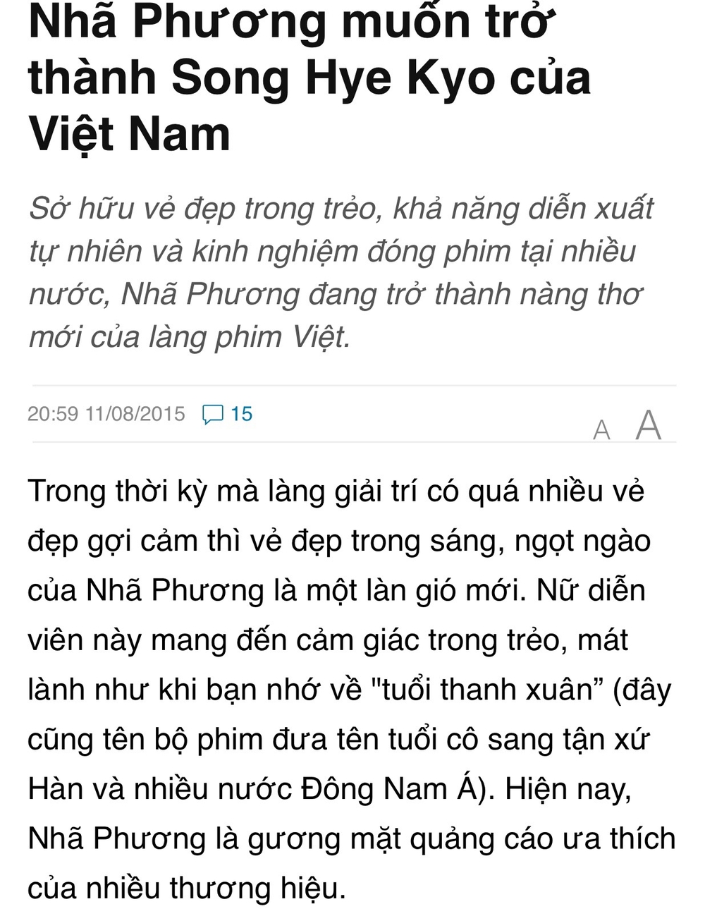 Bất ngờ phát hiện từ 3 năm trước, Nhã Phương đã muốn trở thành Song Hye Kyo của Việt Nam