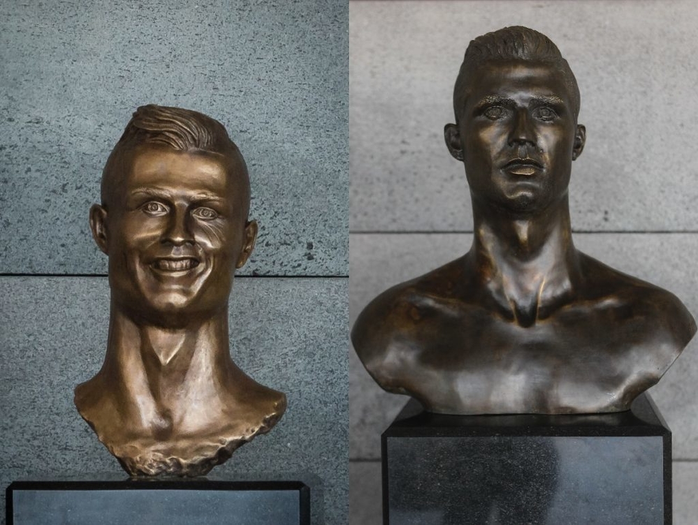 
Hai bức tượng của CR7 đang gây tranh cãi ở quê nhà Madeira.