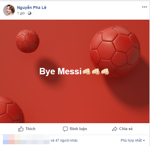 
Pha Lê cũng chia sẻ trạng thái buồn bã, cô nói: "Tạm biệt Messi". - Tin sao Viet - Tin tuc sao Viet - Scandal sao Viet - Tin tuc cua Sao - Tin cua Sao