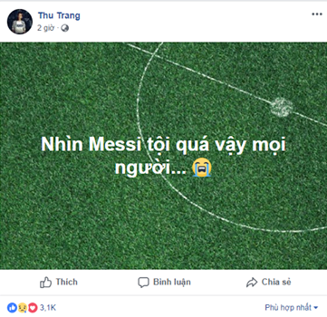
"Hoa hậu hài" Thu Trang cũng chia sẻ: "Nhìn Messi tội quá mọi người ơi".  - Tin sao Viet - Tin tuc sao Viet - Scandal sao Viet - Tin tuc cua Sao - Tin cua Sao