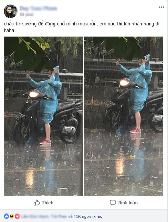 
Bức ảnh được chụp lại khoảnh khắc cô gái đang selfie giữa trời mưa khiến dân tình chú ý 