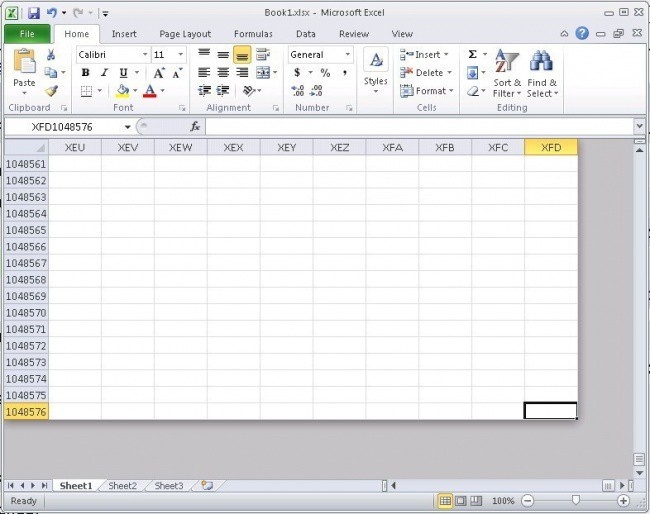 
Thánh rảnh rỗi đây rồi. Có ai đủ kiên nhẫn tới mức tìm được tới tận cùng của bảng Excel như thế này không? Phải di chuột tới bao giờ mới tới được tọa độ của điểm cuối cùng tại bảng Excel - 1048576:XFD nhỉ?