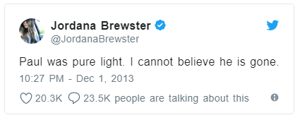 
Jordana Brewster - "Paul là ánh sáng thuần khiết. Không thể tin là anh đã ra đi."