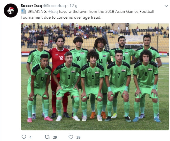 
Bóng đá Iraq sẽ không tham gia các giải đấu trẻ để giải quyết những vấn đề về gian lận tuổi.