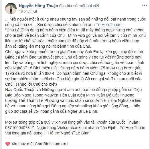 Sao Việt người cầu nguyện, người kêu gọi giúp đỡ nghệ sĩ Lê Bình có tiền chữa trị ung thư phổi - Tin sao Viet - Tin tuc sao Viet - Scandal sao Viet - Tin tuc cua Sao - Tin cua Sao