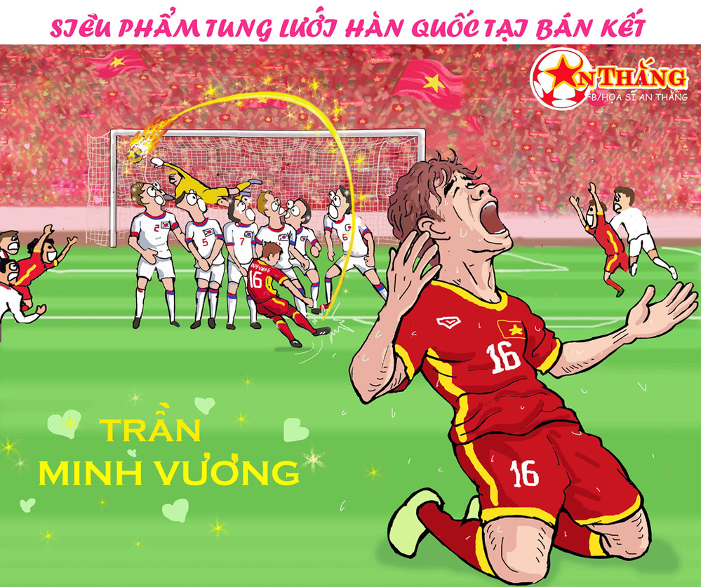 
Chạm mặt với đội bóng hùng mạnh Hàn Quốc tại bán kết, Olympic Việt Nam đành phải chấp nhận dừng bước. Nhưng đội bóng của chúng ta vẫn kịp làm tung lưới nhà vô địch với tuyệt phẩm đá phạt của tiền vệ Minh Vương.