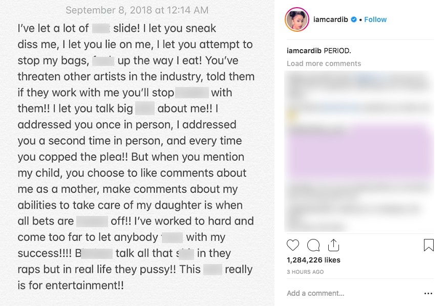 Sau khi đánh nhau đến u đầu trên thảm đỏ, Cardi B tiếp tục đăng đàn chửi Nicki Minaj trên Instagram
