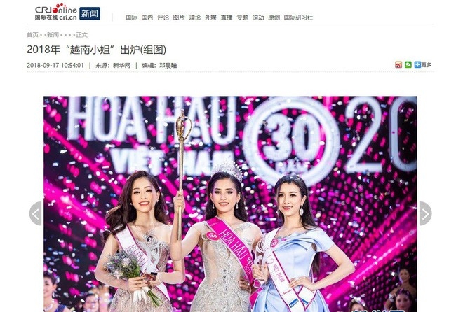 
Nhan sắc của tân Hoa hậu Việt Nam 2018 - Trần Tiểu Vy được khen ngợi với vô vàn lời vàng ý ngọc trên báo chí Trung Quốc. Bài viết đã chiếm được nhiều sự chú ý của cộng đồng mạng quốc tế và những phản ứng vô cùng tích cực.